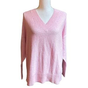 Lou & Grey V Front Back Pullover Casual Sweater Small Pink Solid Knit Fall NEW